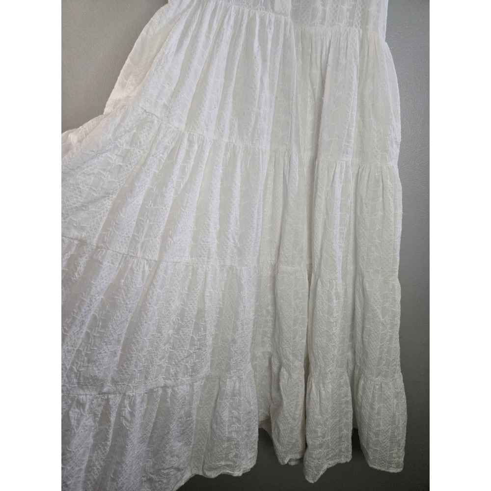Olivaceous White Embroidered Tiered Midi Dress Cottagecore Prairie Boho Size M - Picture 6 of 11